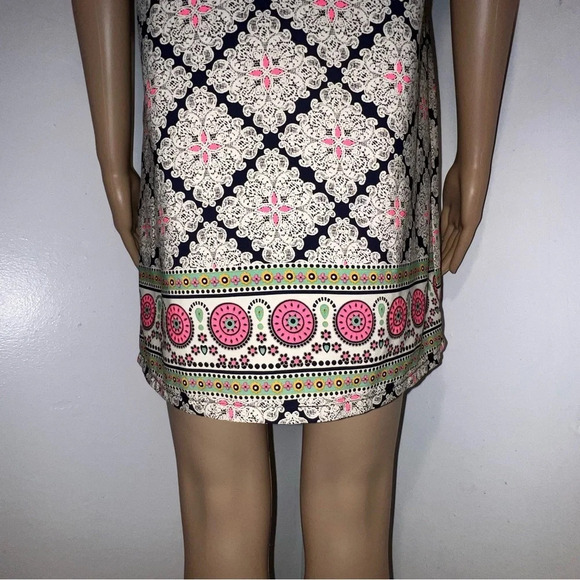 Black Bead,S, geometric print short sleeve lightweight keyhole button loop mini - Picture 5 of 8